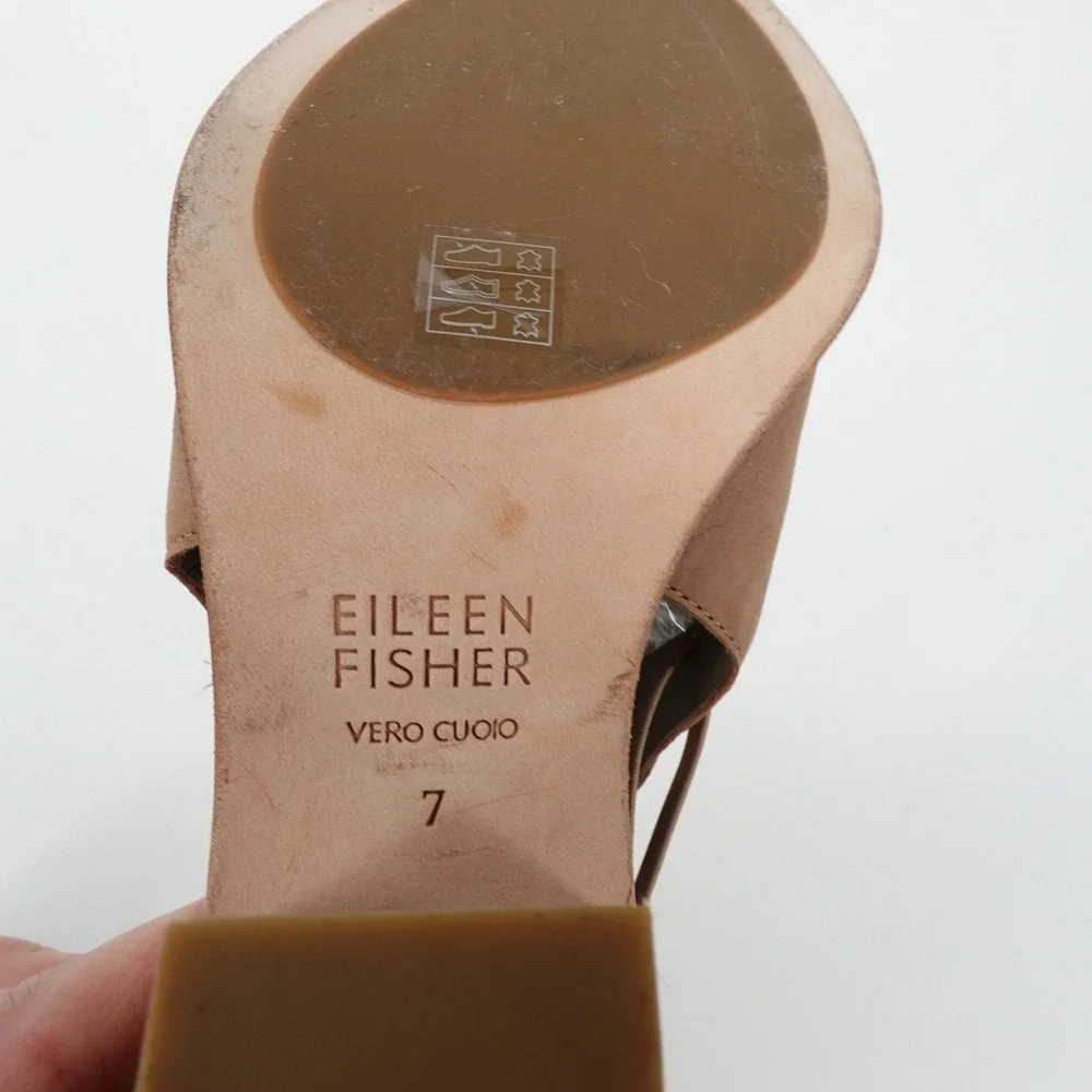 Eileen Fisher Tan Leather Open Toe Block Heel Shootie Booties Size 7